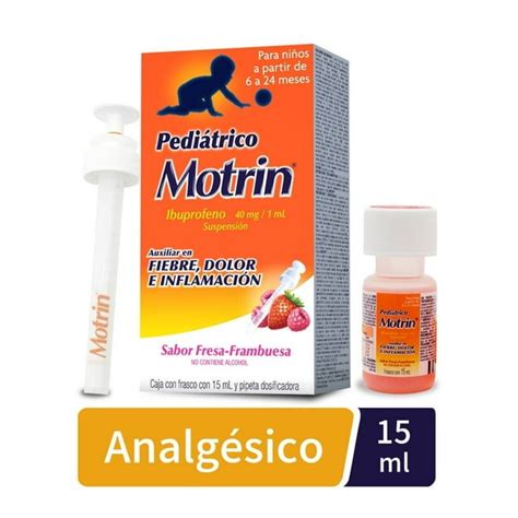 Motrin 40 Mg 1 Ml Suspensión Pediátrica Sabor Fresa Frambuesa 15 Ml Walmart En Línea