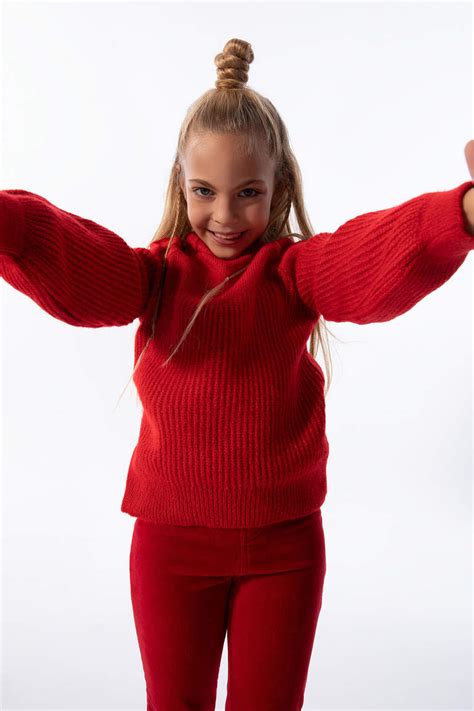 Rouge Filles Pull Over Tricot Col Rond Fille Defacto