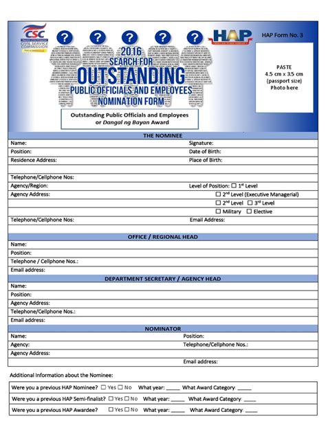 2016 Hap Nomination Form 3 Dangal Ng Bayan Social Institutions Society