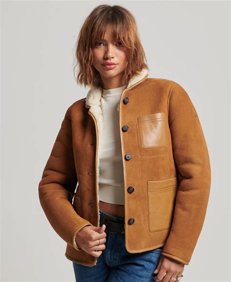 Womens Shearling Chore Jacket In Tan Superdry Uk