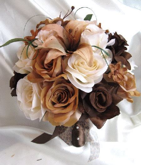 Wedding Bouquet Bridal Silk Flowers Brown Cream By Rosesanddreams