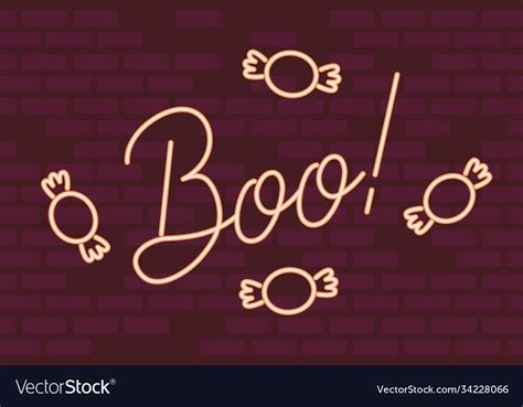 Boo word halloween lettering in neon light Vector Image