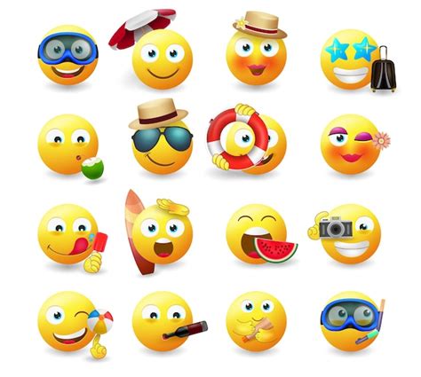 Conjunto De Vectores De Emoticonos De Verano Emoji Emoticonos En Icono