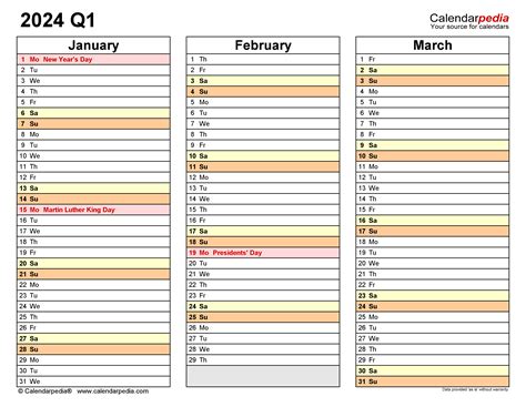 Quarterly Calendars 2024 Free Printable Pdf Templates