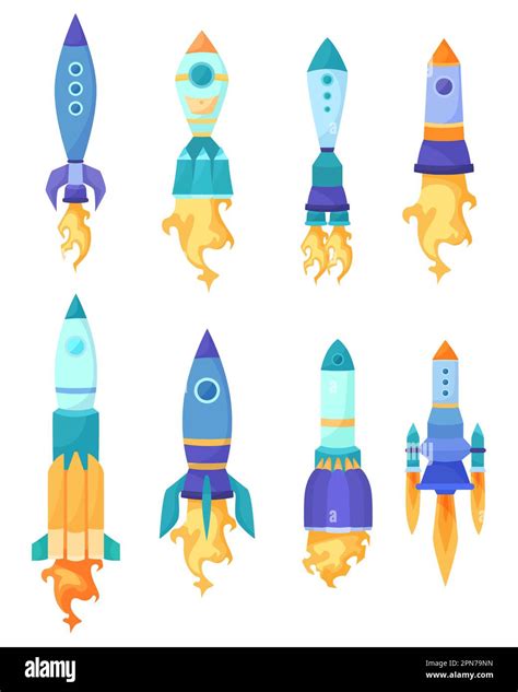 Colorful Flying Rockets Vector Illustration Set Stock Vector Image