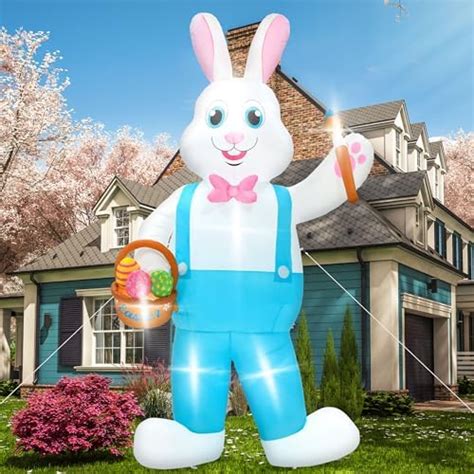 Jetec 6 Ft Easter Inflatables Bunny Outdoor Decorations Blow Up Egg With Led Lights