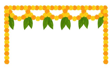 Traditional Indian Flower Garland With Marigold Flowers And Mango Leaves Decoration For Indian