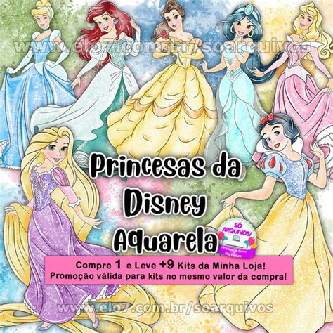 Kit Digital Princesas Da Disney Aquarela Elo