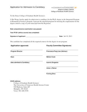 Fillable Online Application For Admission To Candidacy To The Dean