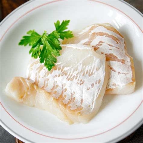 Bacalao Pescado Filete Blanco Comida Fresca Comida Bocadillo En La Mesa