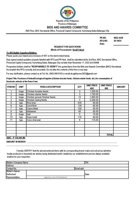 Invitation To Submit Quotation Small Value Procurement Official