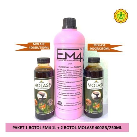 PAKET 1 BOTOL EM4 PERIKANAN 1 LITER DAN 2 BOTOL MOLASE 400gr 250ml