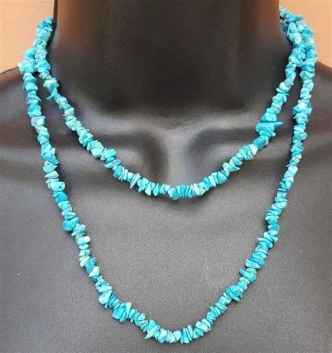 Turquoise Nugget Chip Bead Necklace Extra Long Chip Bead Necklace