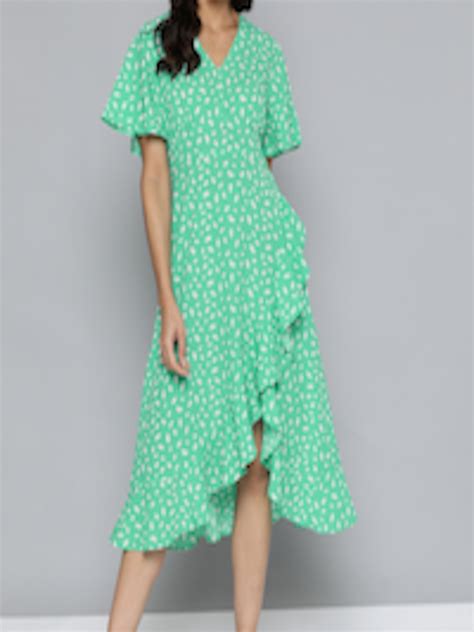 Buy Mast And Harbour Green And White Abstract Print A Line Midi Dress