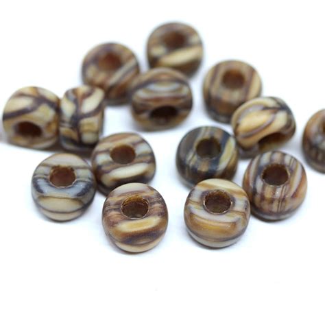 9mm Brown Mixed Matte Czech Glass Pony Beads 3mm Hole 15pc