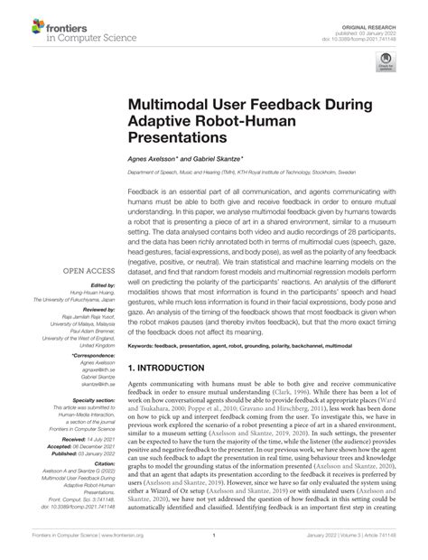 Pdf Multimodal User Feedback During Adaptive Robot Human Presentations