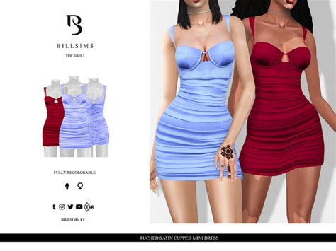 The Sims Resource Ruched Satin Cupped Mini Dress