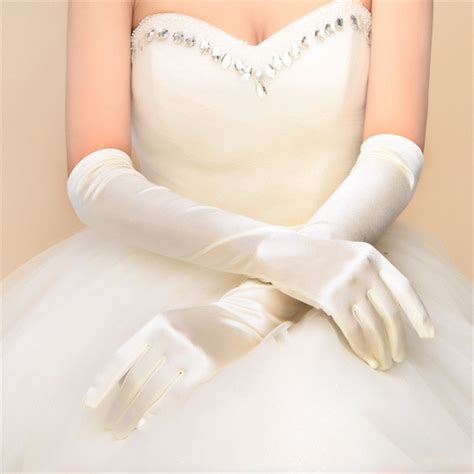 White Satin Wedding Gloves Above Elbow Length Full Finger Bridal Gloves Women Long Style Bride