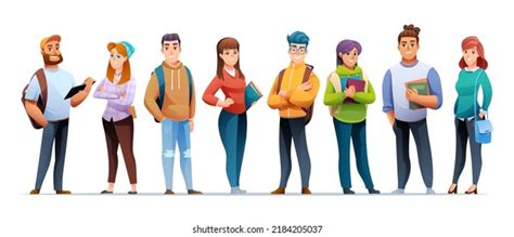 Set Young Student Characters Cartoon Style Stock Vector (Royalty Free ...