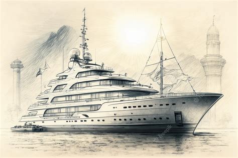 Premium Photo | Detailed and realistic pencil sketch of luxury yacht ...