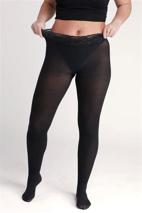 Plus Size Ribbed Tights Comfortable Black Tights Hipstik