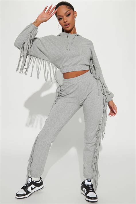 Boho Babe Jogger Pant Set Heather Grey Fashion Nova Matching Sets