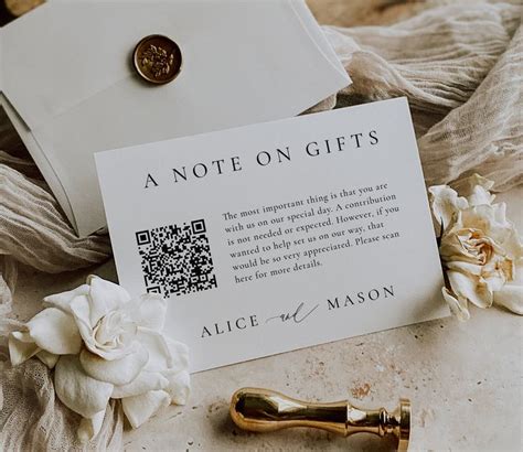 Classic Minimalist A Note On Gifts Insert Honeymoon Fund With QR Code