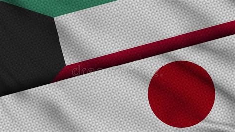 Kuwait And Japan Two Half Flags Together Stock Illustration