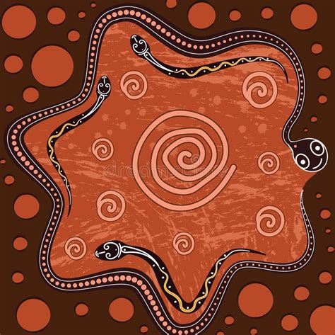 Pintura Aborigen Del Vector Del Arte Con Las Serpientes Ilustración del