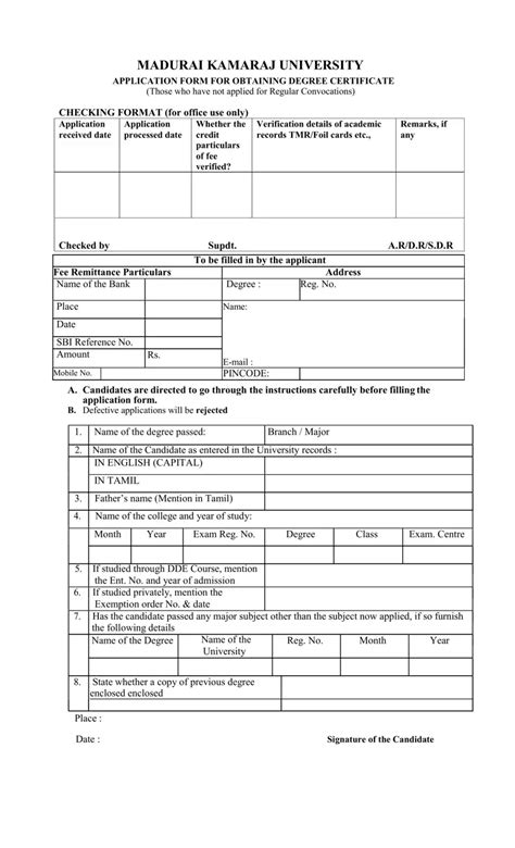 Madurai Kamaraj University Degree PDF Form - FormsPal