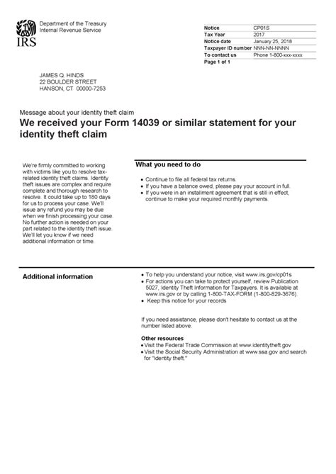 Irs Notice Cp01s Message About Your Identity Theft Claim Handr Block