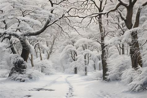 Premium Photo | A Painting of Snowy Trees in a Park