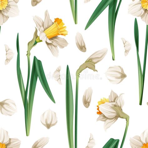 Seamless Pattern With Spring Flowers Texture With Daffodils And Petals