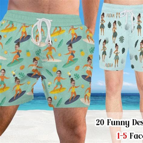 Custom Men Bathing Suit Funny Swim Trunks Personalized Face Etsy