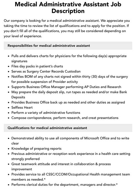 Medical Administrative Assistant Job Description Velvet Jobs