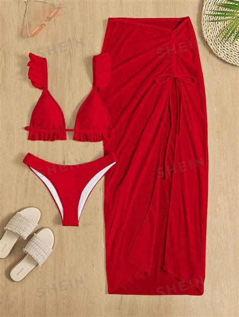 Shein Swim Vcay Conjunto De Bikini Unicolor Con Parte Superior Con