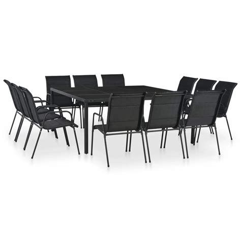 13 Piece Outdoor Dining Set - Steel - Black