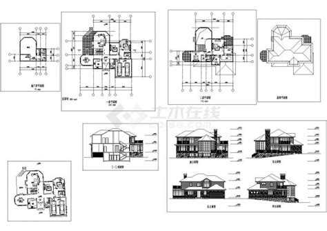 某二层带地下层砖混结构乡村小型别墅设计cad全套建筑施工图（含效果图）居住建筑土木在线