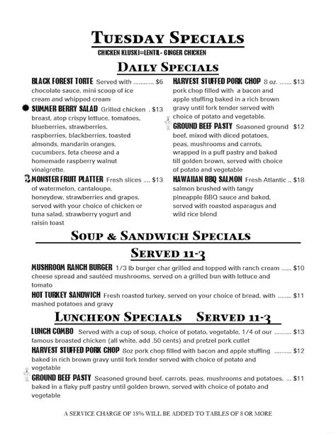 Daily Specials Meyers Restaurant And Bar