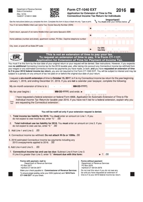 Form Ct 1040 Ext Application For Extension Of Time To File Connecticut Income Tax Return For