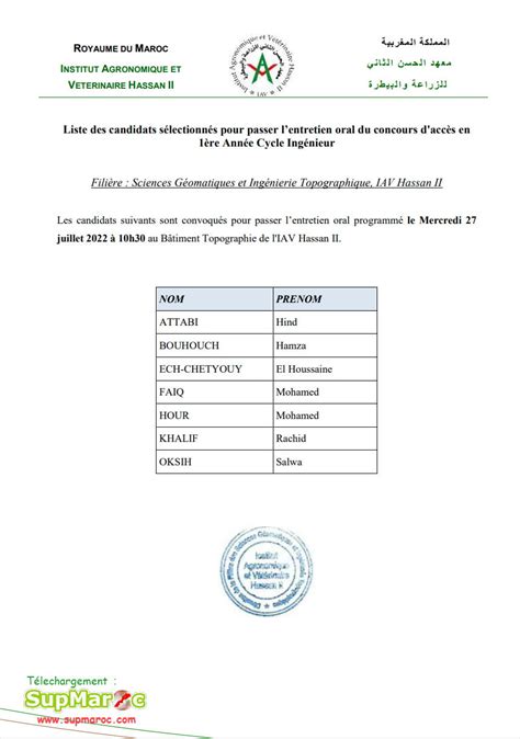 Preselection Re Ing Nieur Topo Iav Rabat Supmaroc