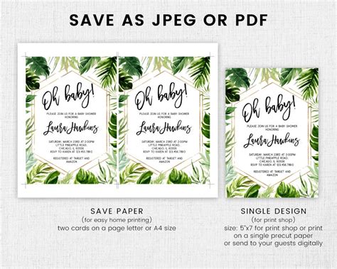 Editable Tropical Baby Shower Invitation Bundle Oh Baby Etsy