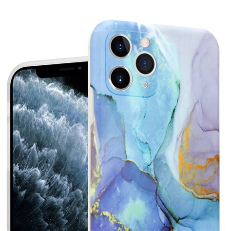 Marmeren Iphone 11 Pro Hoesje Met Camerabescherming Donkerblauw