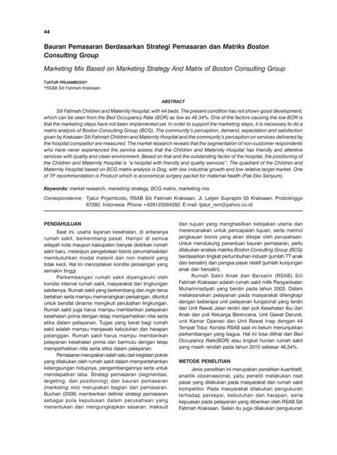 Pdf Bauran Pemasaran Berdasarkan Strategi Pemasaran Dan Journal