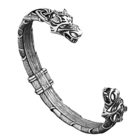 MENS NORSE VIKING Arm Ring Fenrir Wolf Head Cuff Bangle Bracelet EUR 26