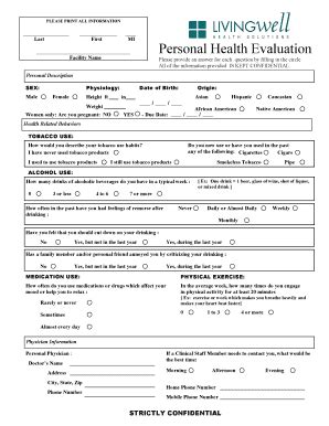 Fillable Online Bridgewater Personal Health Evaluation Form