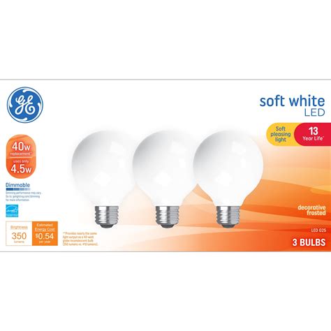 Ge Led Light Bulbs 40 Watts Soft White G25 Globe Bulbs 13yr 3pk