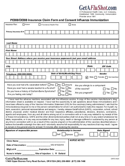 Pebboebb Insurance Claim Form And Consent Influenza Fill Out And Sign