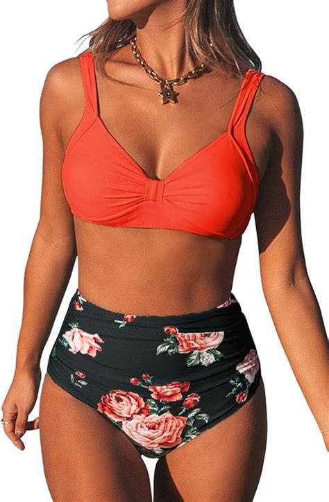 Cupshe Damen Bikini Set Herzausschnitt Breite Tr Ger High Waist