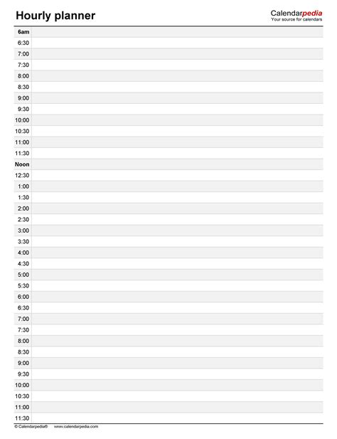 Free Hourly Planners In Pdf Format Templates Fillable Form